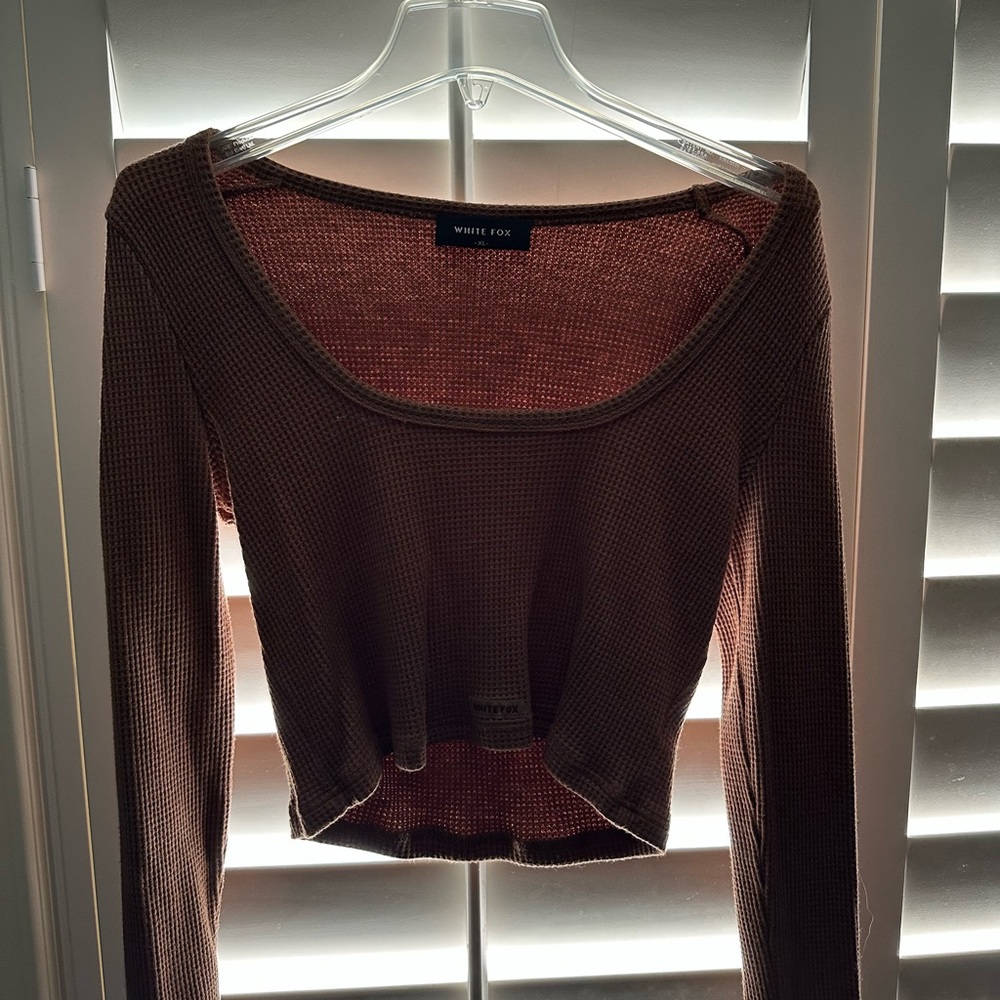 white fox waffle knit long sleeve